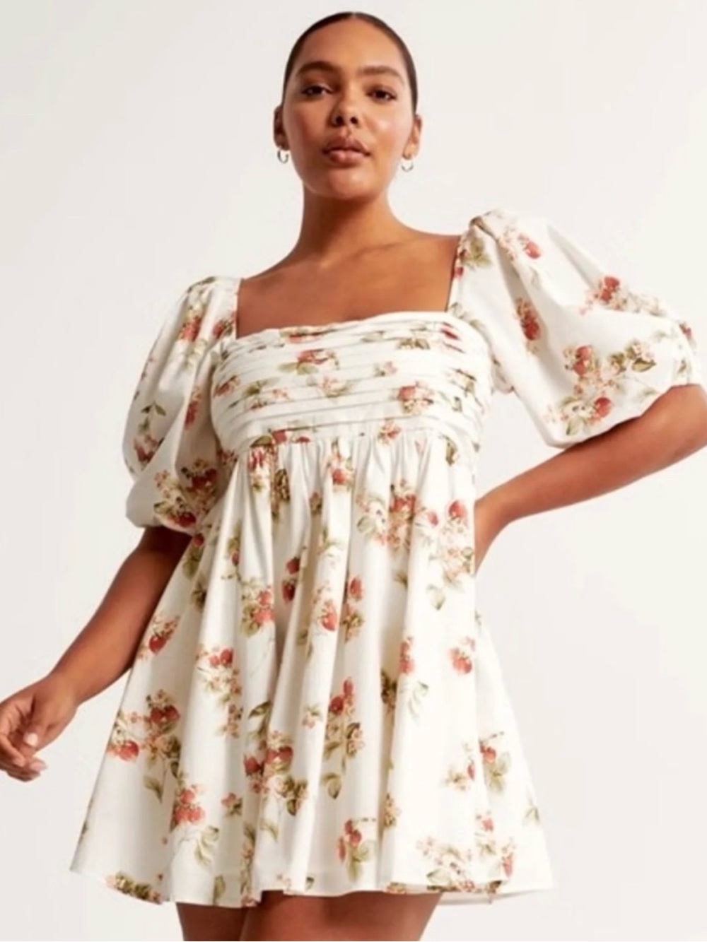 Abercrombie & Fitch Emerson poplin puff-sleeve dress strawberry print Sz XXLP